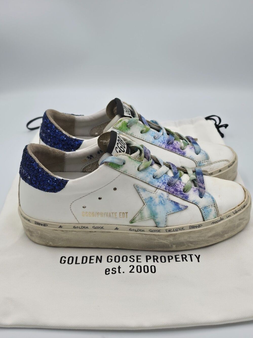 Golden Goose Hi Star Private Edit EU 36 US 6 Blue Glitter Leather Sneakers - Picture 3 of 10